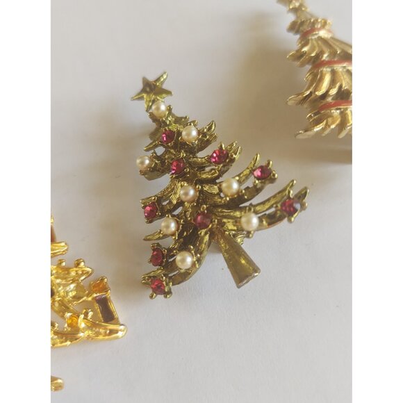 Christmas Tree Brooches (lot of three) Rhinestone, Faux Pearl & Enamel - Picture 11 of 15
